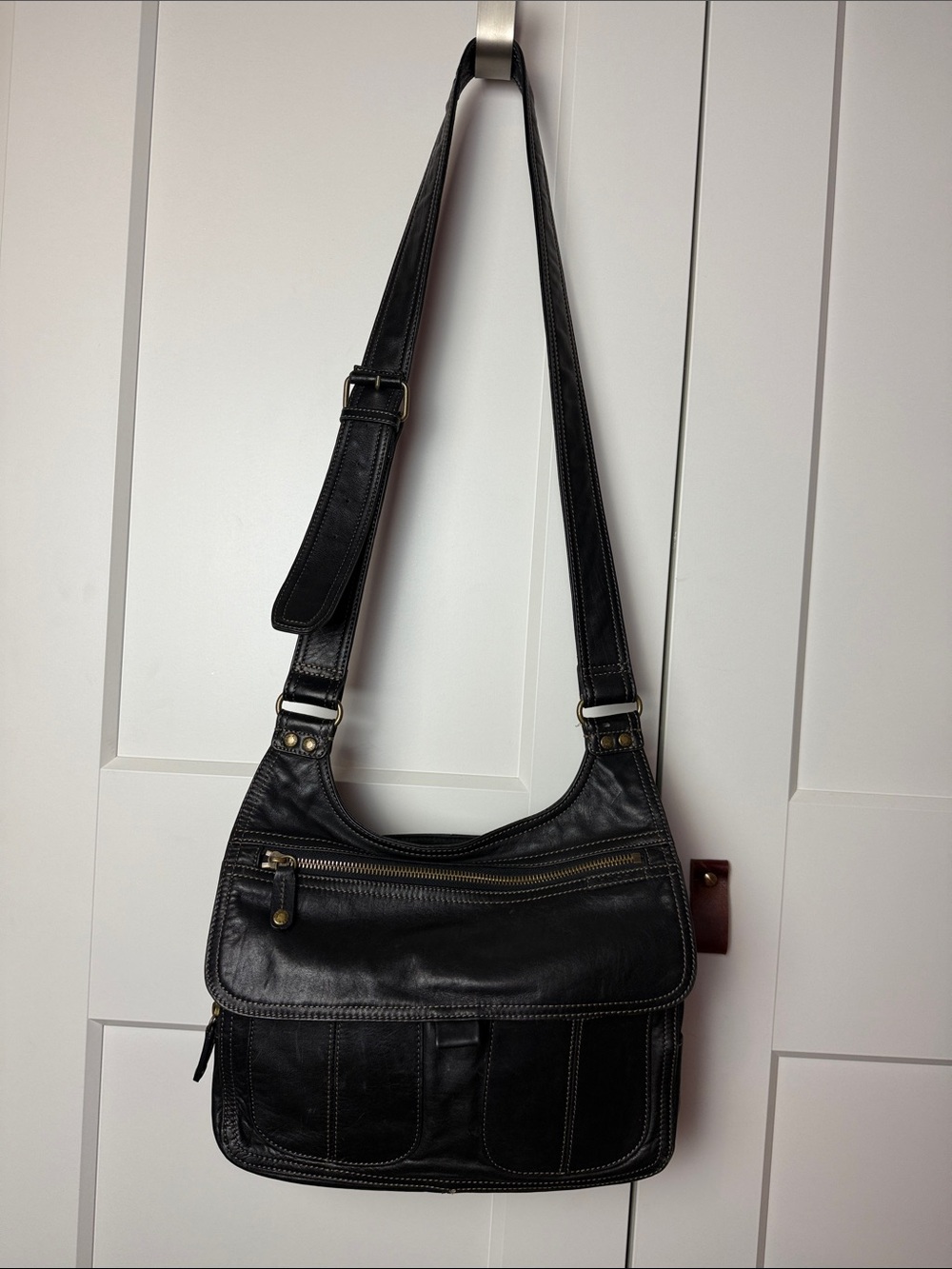 Vintage Fossil crossbody mini messenger bag 90s Y2K soft leather gold hardware - Picture 2 of 16